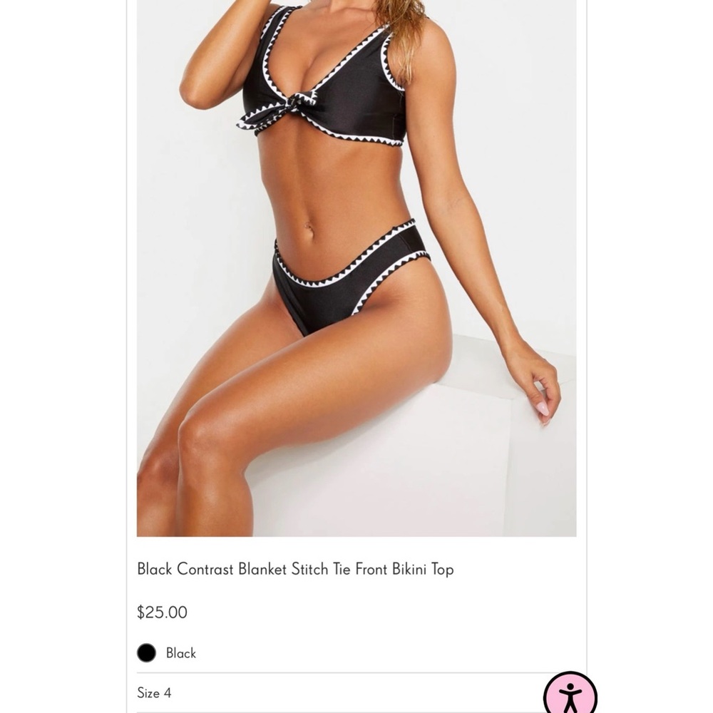 Brand new PrettyLittleThing black contrast stitch bikini top size 4 bottoms 0